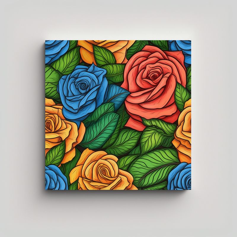 GENERICO - Cuadro Decorativo De Rosas Multicolor Con Hojas 70x70 Cm
