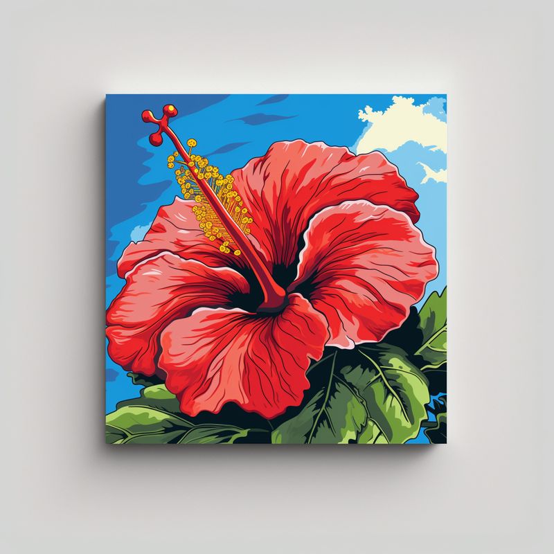 GENERICO - Exquisita Obra De Arte Hibiscus Pop Estilo Mural 90x90 Cm