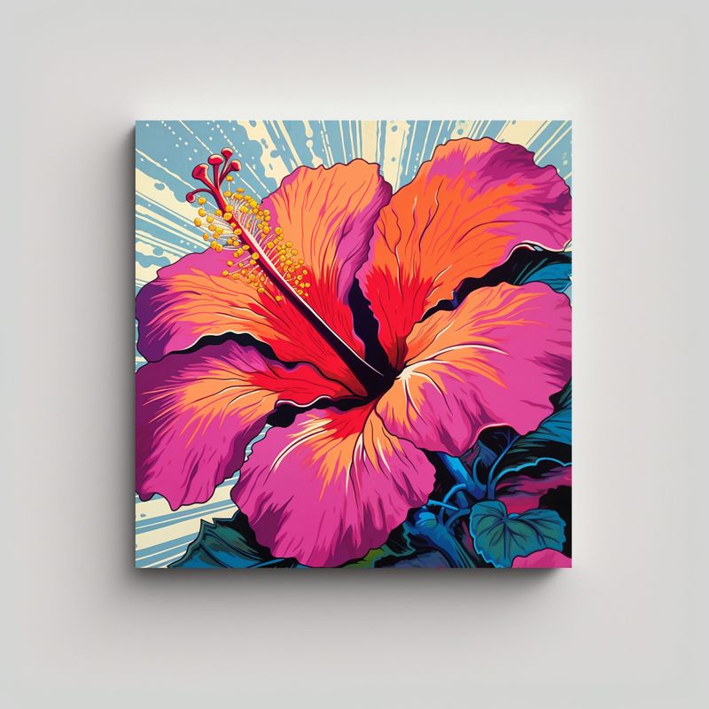 GENERICO - Arte Mural Elegante Hibisco Pop Estilo Calidad 80x80 Cm