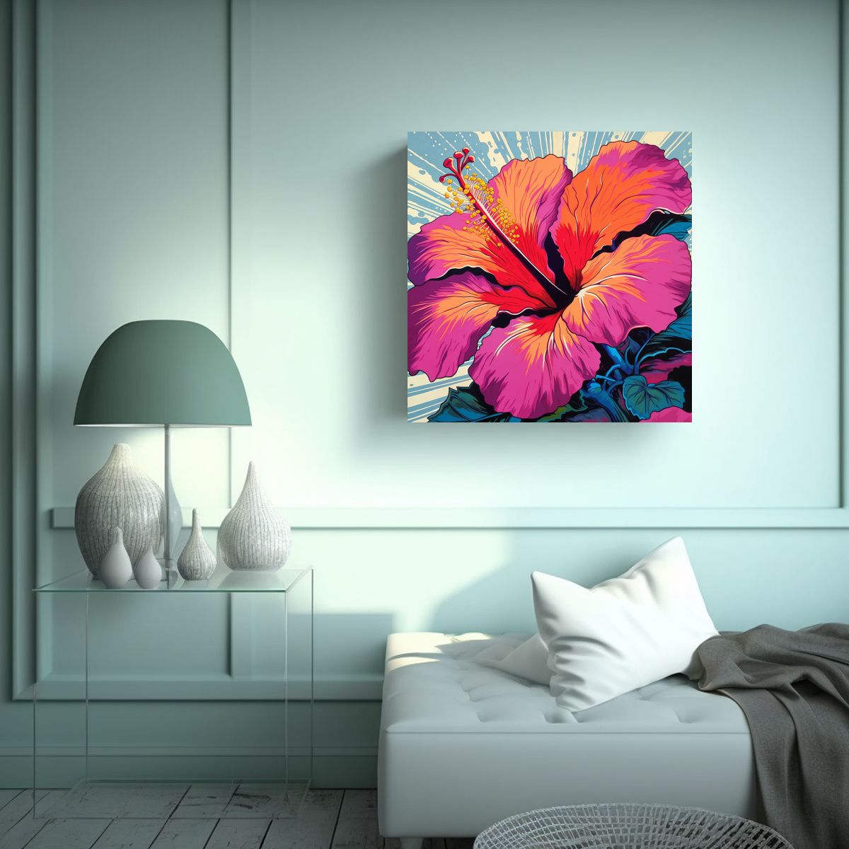 GENERICO - Arte Mural Elegante Hibisco Pop Estilo Calidad 70x70 Cm