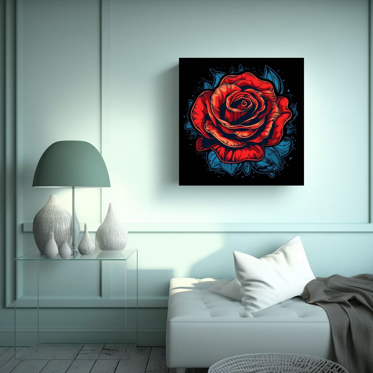 GENERICO - Patrón De Rosa Roja Vectorial Contorno Tela En 70x70 Cm