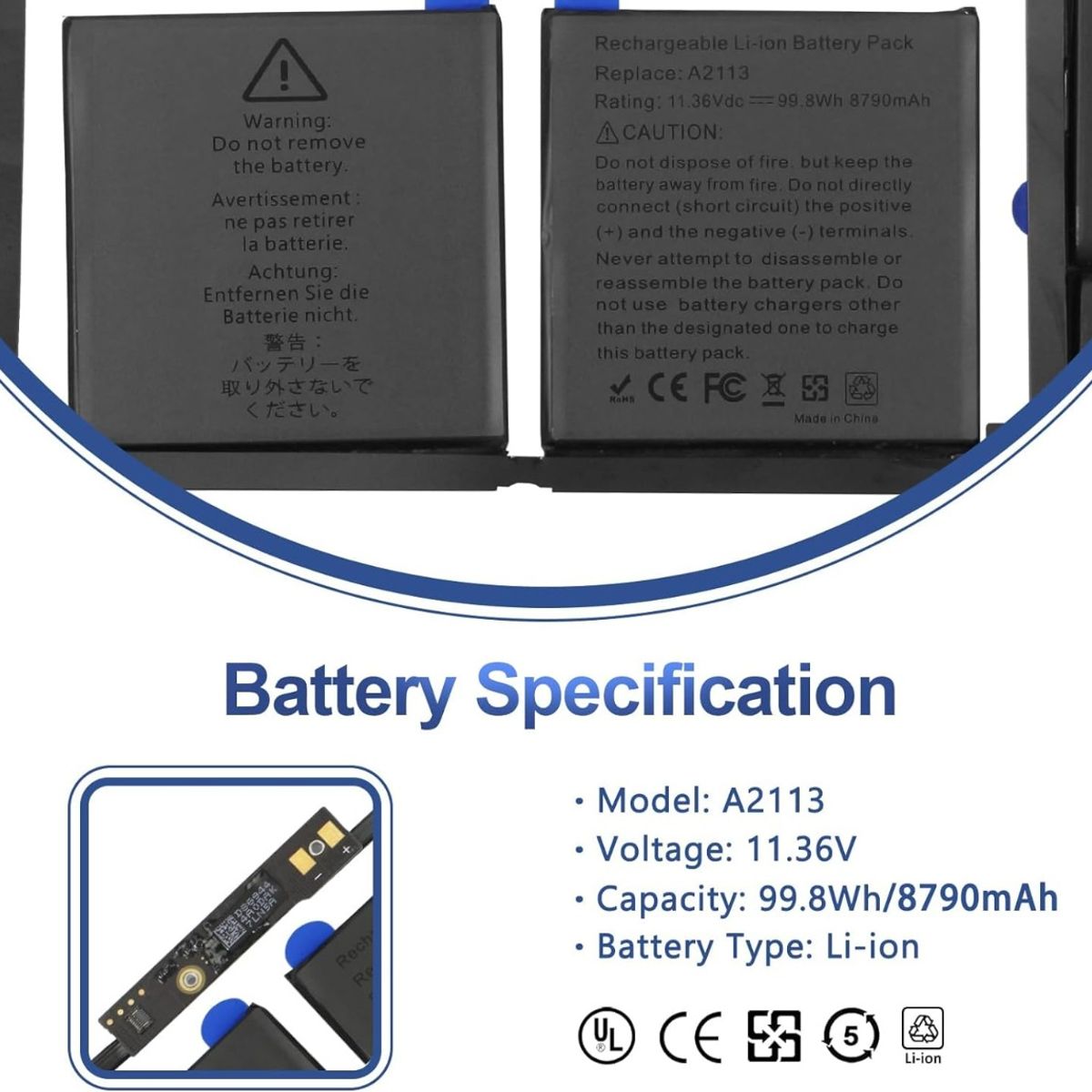 GENERICO - Batería A2113 Para Macbook Pro 16 Touchbar A2141 Emc 3347