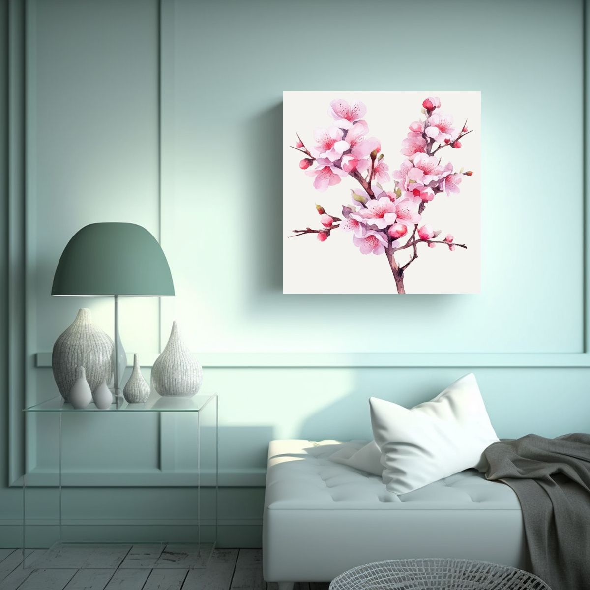 GENERICO - Pintura Acuarela Suave Sakura Ramas Flor De 80x80 Cm