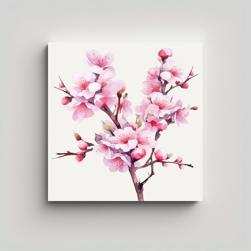 GENERICO - Pintura Acuarela Suave Sakura Ramas Flor De 60x60 Cm
