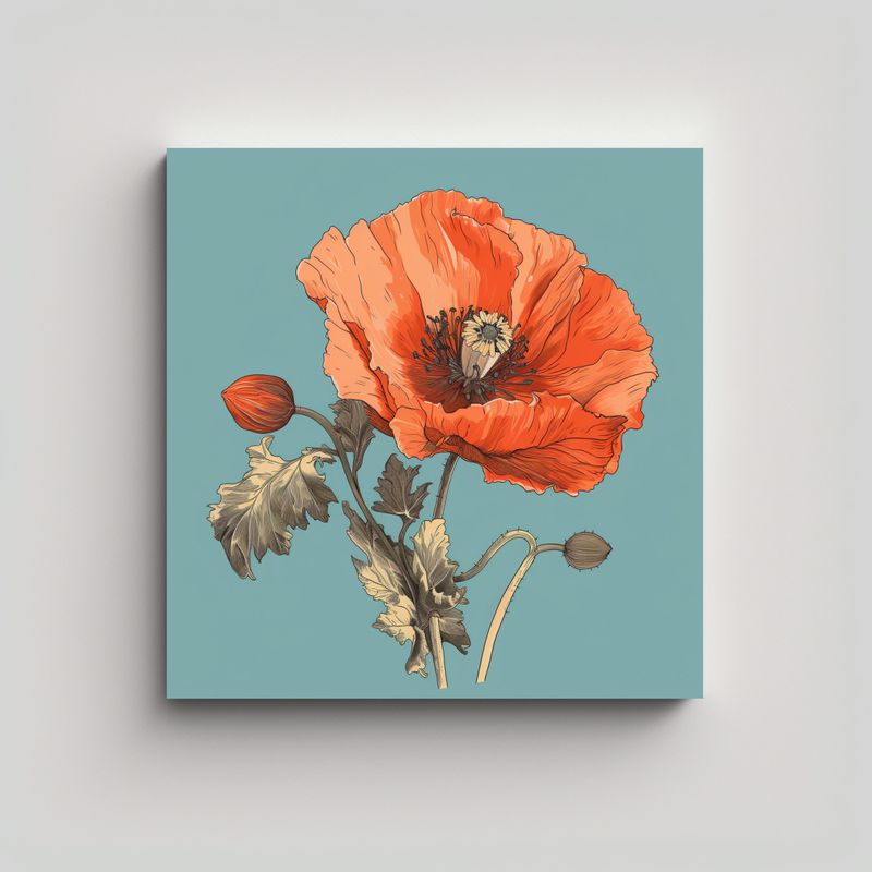 GENERICO - Arte Moderno Pared Flor De Amapola Vector 70x70 Cm