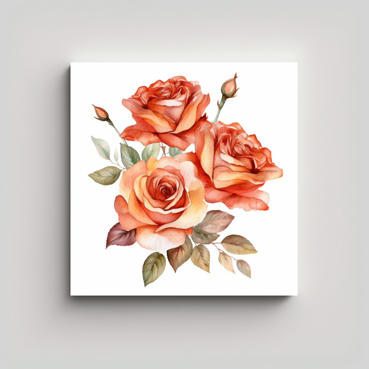 GENERICO - Rosa Terracota Vintage Cuadro Acuarela 70x70 Cm