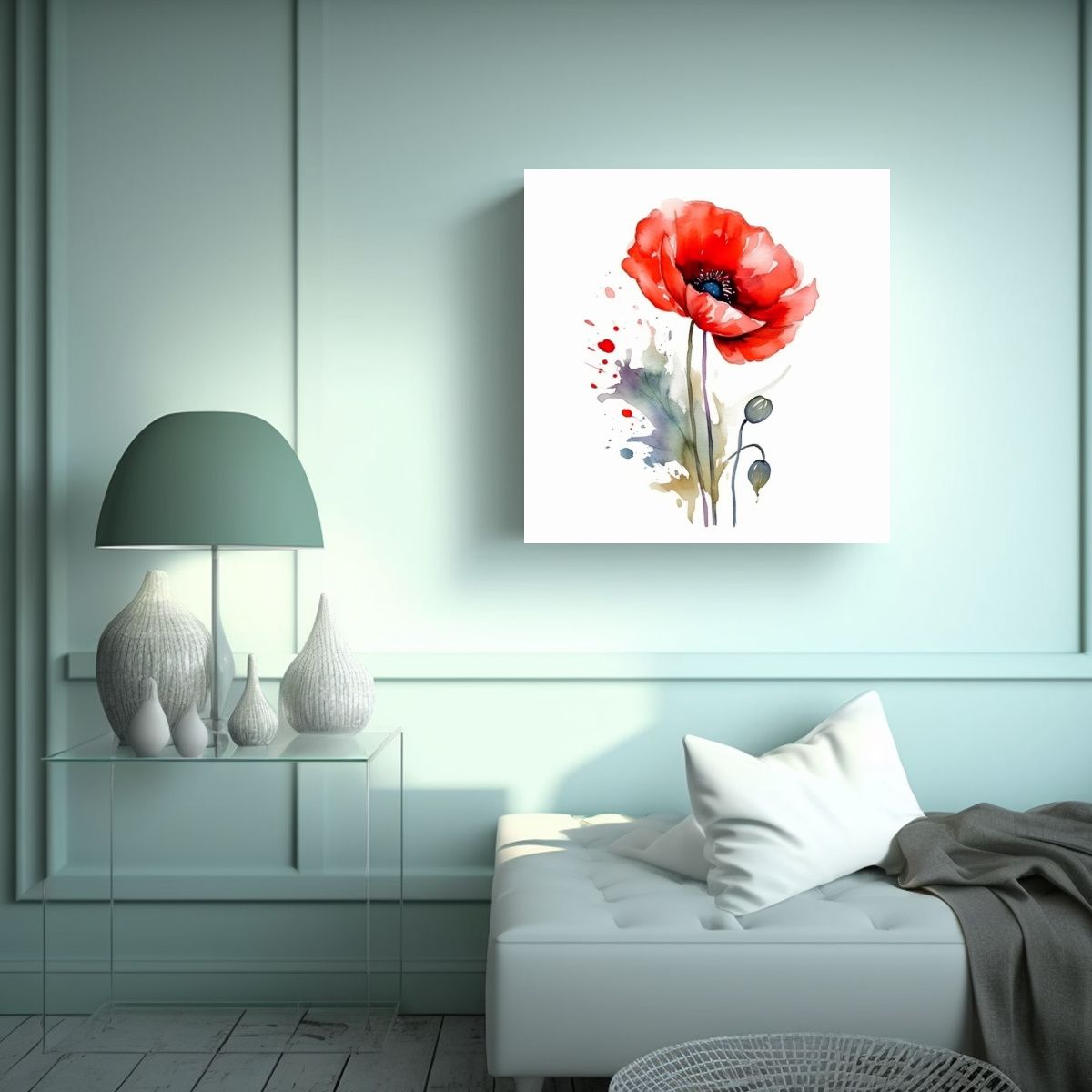GENERICO - Pintura Aislada De Amapola Roja En Acuarela, Arte 60x60 Cm
