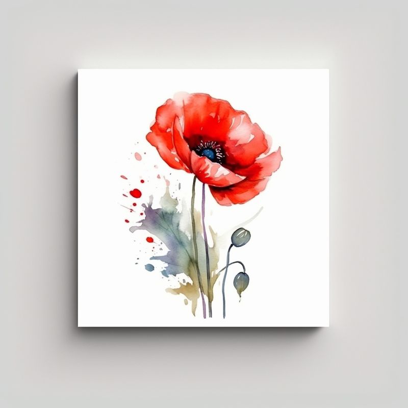 GENERICO - Pintura Aislada De Amapola Roja En Acuarela, Arte 30x30 Cm
