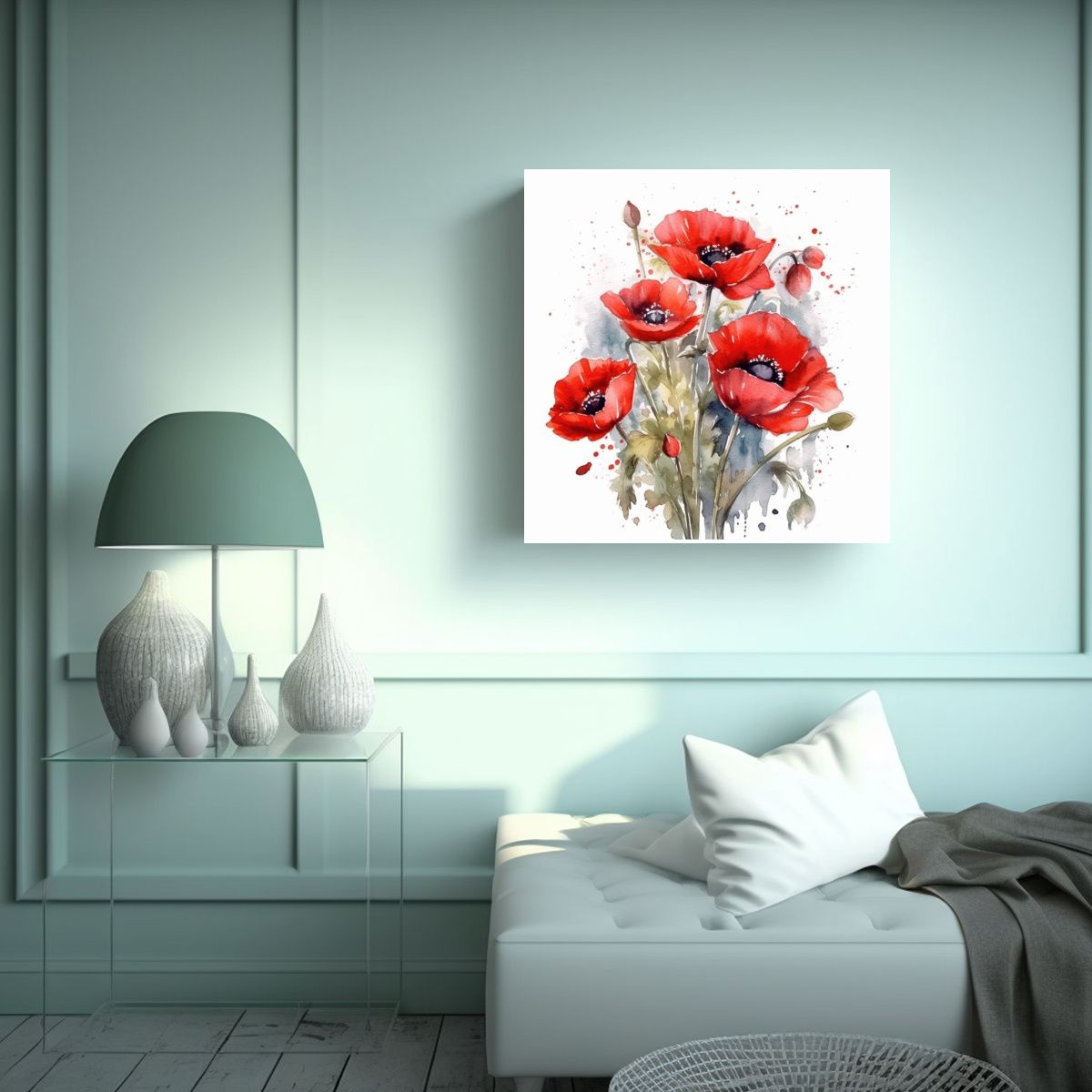 GENERICO - Cuadro Decorativo Acuarela Ramo Amapolas Rojas 80x80 Cm