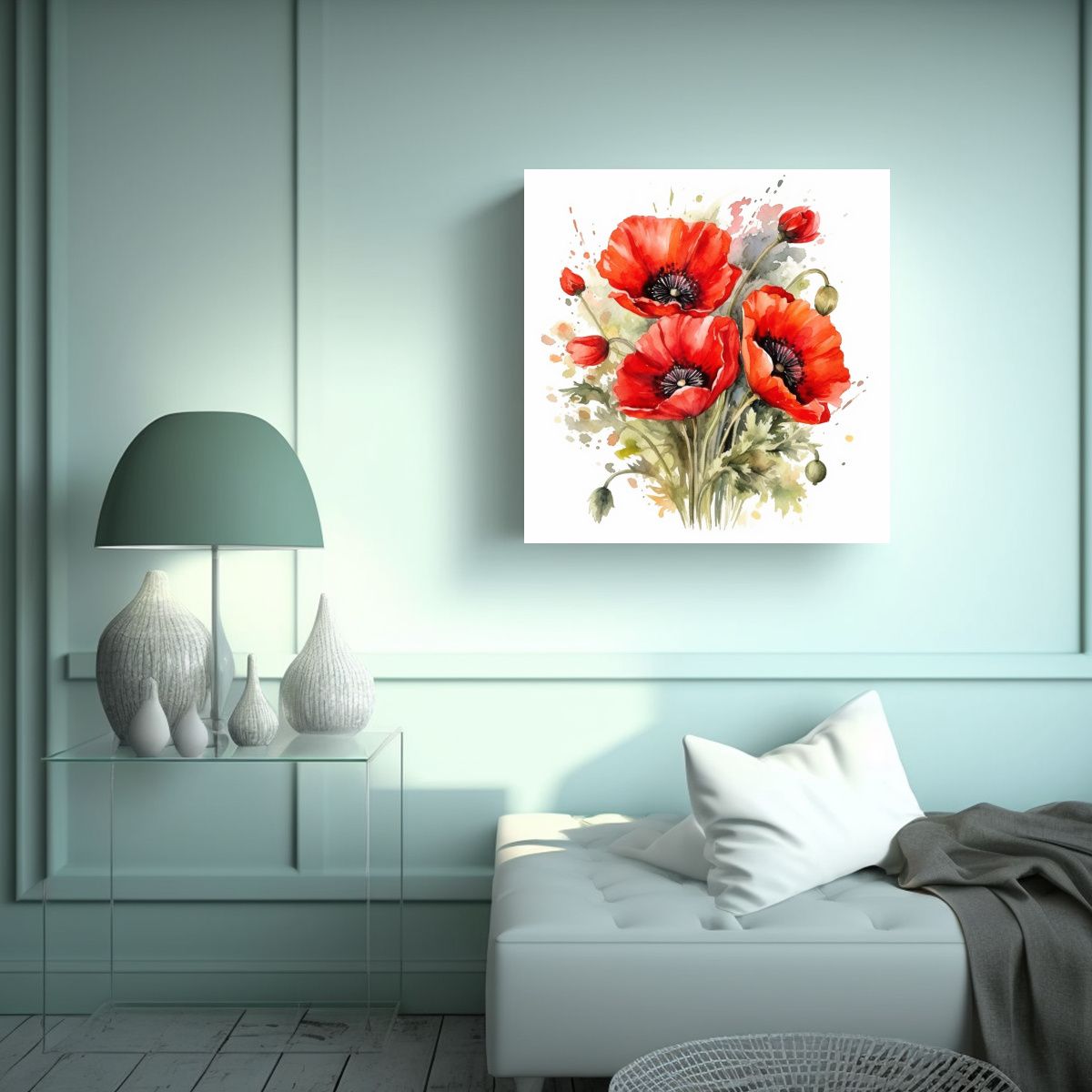 GENERICO - Calidad Arte Pared Simetría Ramo Amapola 90x90 Cm