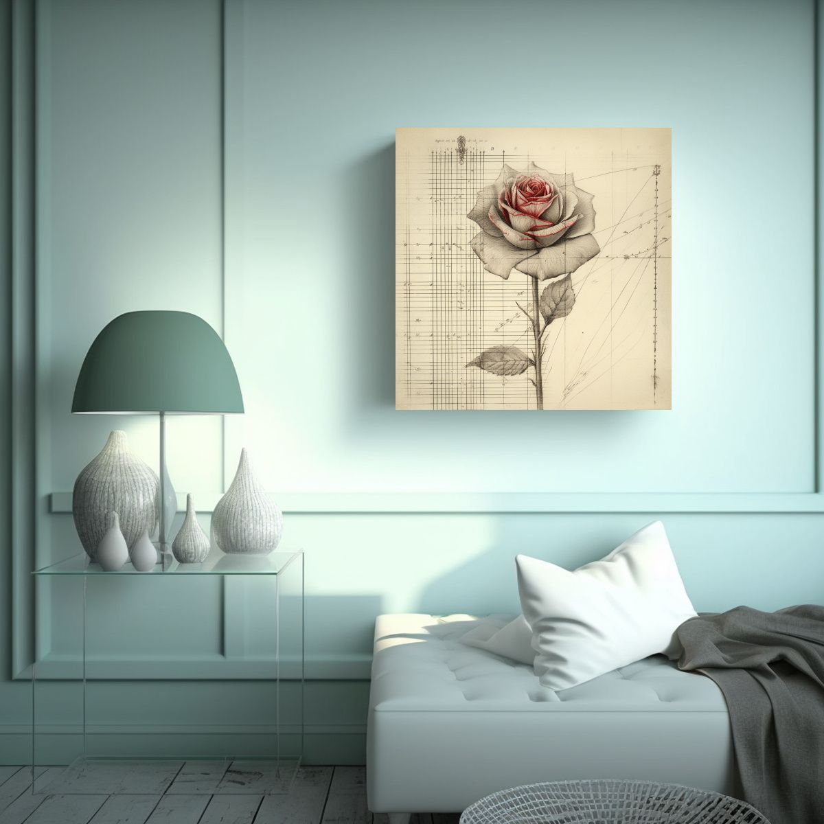 GENERICO - Durable Lienzo De Tela Con Dibujo De Rosa En 80x80 Cm