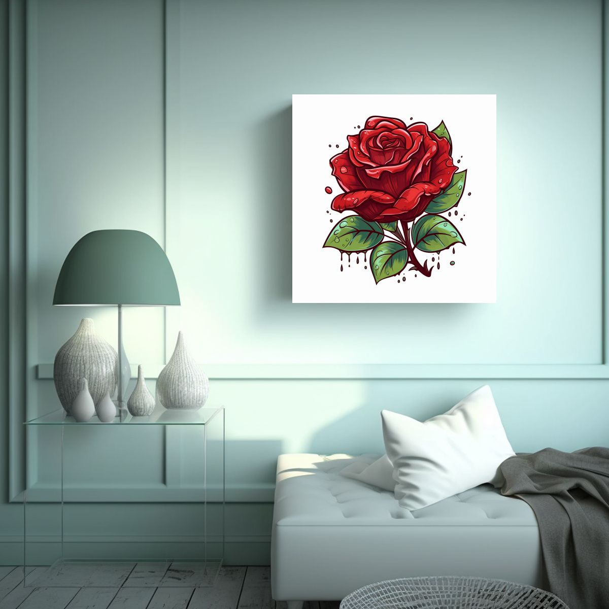 GENERICO - Canva Roja Con Hojas Rojas Resaltadas Arte 90x90 Cm