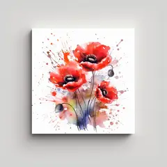 GENERICO - Cuadro Expresionista Poppy Acuarela Pinceladas 50x50 Cm