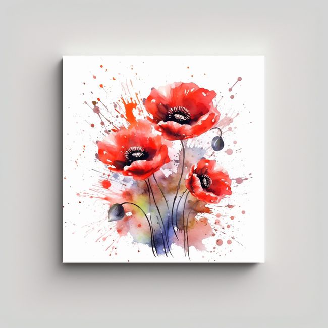 GENERICO - Cuadro Expresionista Poppy Acuarela Pinceladas 70x70 Cm