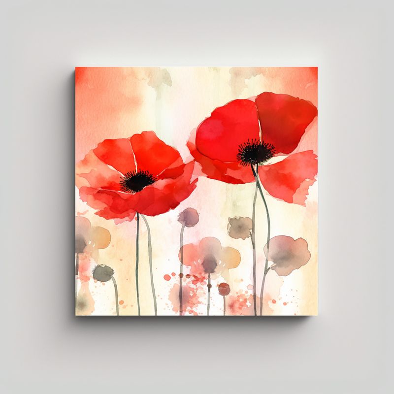 GENERICO - Arte Decorativo De Amapolas Acuarela Movimiento 90x90 Cm