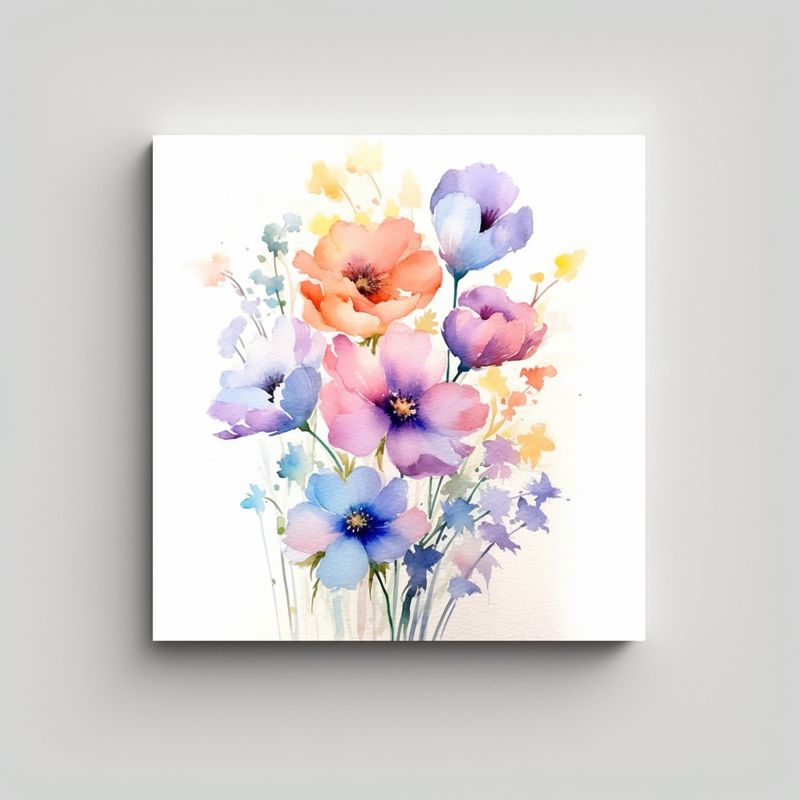 GENERICO - Ilustración Floral Acuarela, Pintura Época, 90x90 Cm