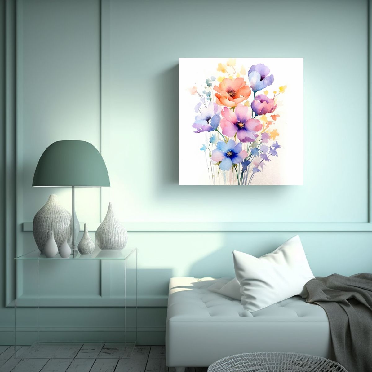 GENERICO - Ilustración Floral Acuarela, Pintura Época, 60x60 Cm