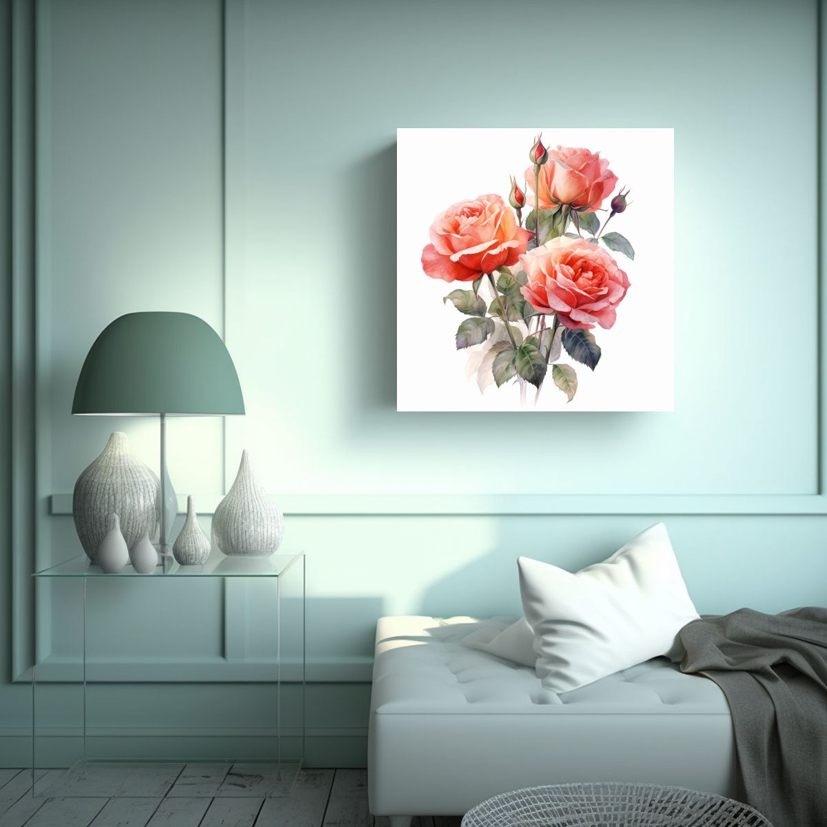 GENERICO - Cuadro Decorativo De Rosas Sobre Fondo Blanco Con 50x50 Cm