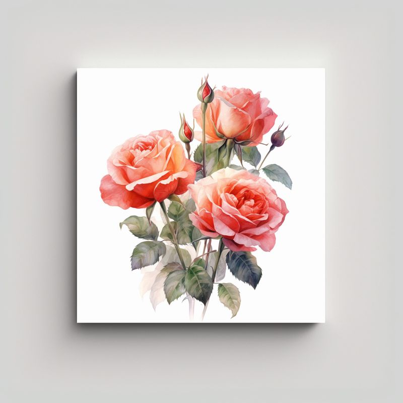 GENERICO - Cuadro Decorativo De Rosas Sobre Fondo Blanco Con 40x40 Cm