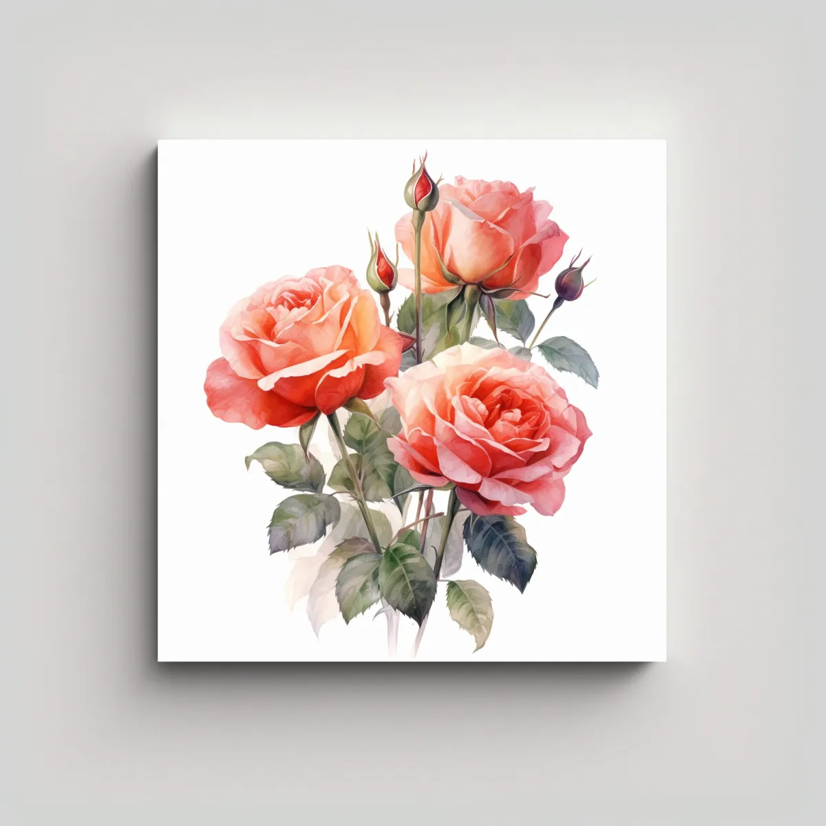 GENERICO - Cuadro Decorativo De Rosas Sobre Fondo Blanco Con 60x60 Cm