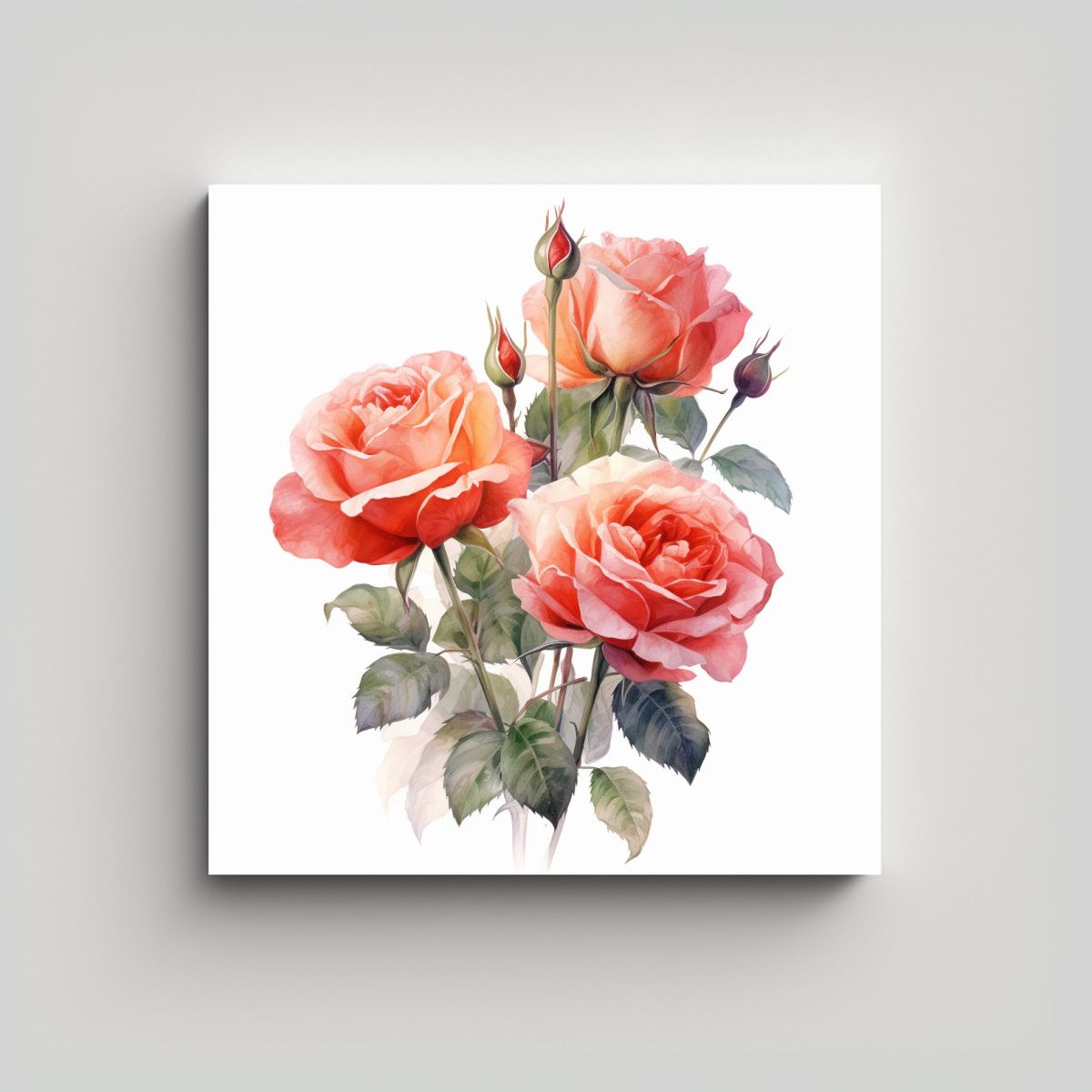 GENERICO - Cuadro Decorativo De Rosas Sobre Fondo Blanco Con 60x60 Cm