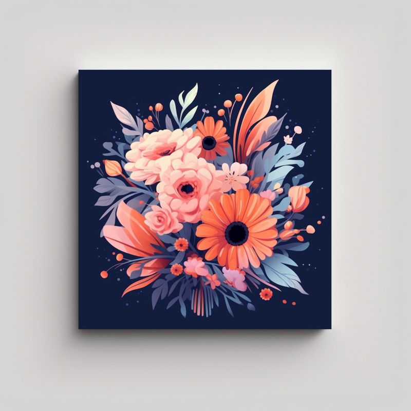 GENERICO - Cuadro Vintage Minimalista Con Flores Románticas 80x80 Cm