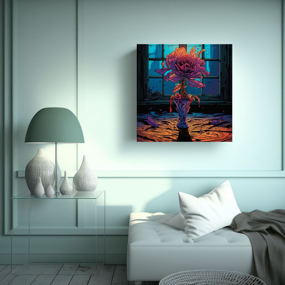 GENERICO - Flor Marchita Creativa: Tela En Bastidor Lineal 70x70 Cm