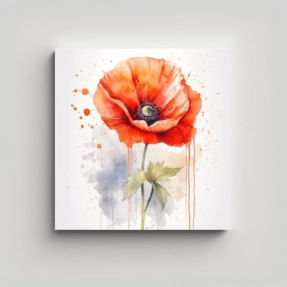 GENERICO - Arte Único Acuarela Flor De Amapola Hojas 30x30 Cm