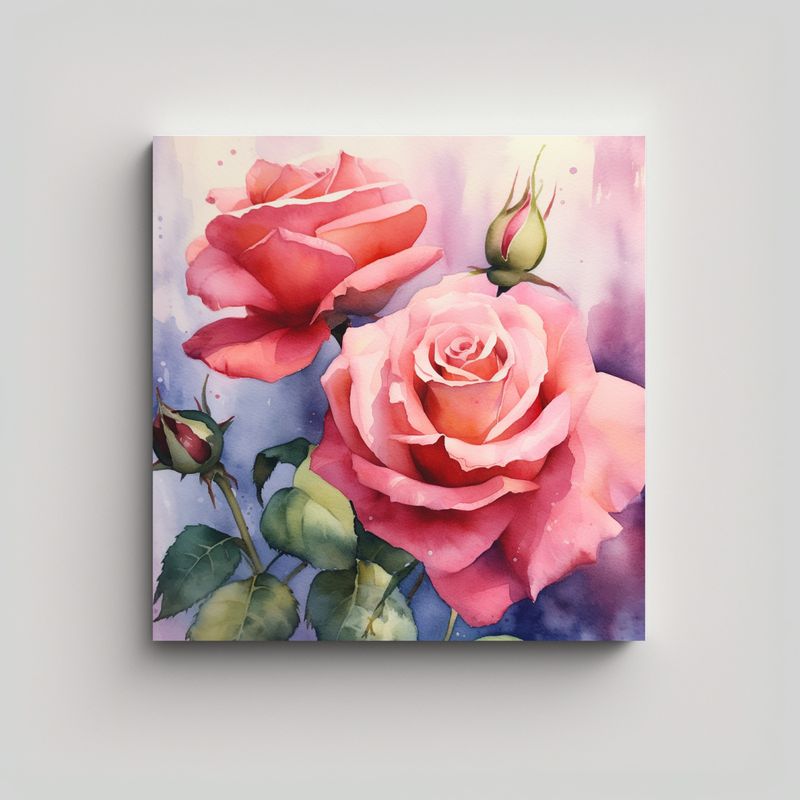 GENERICO - Vintage Lienzo De Acuarela Intensa Con Rosas 80x80 Cm