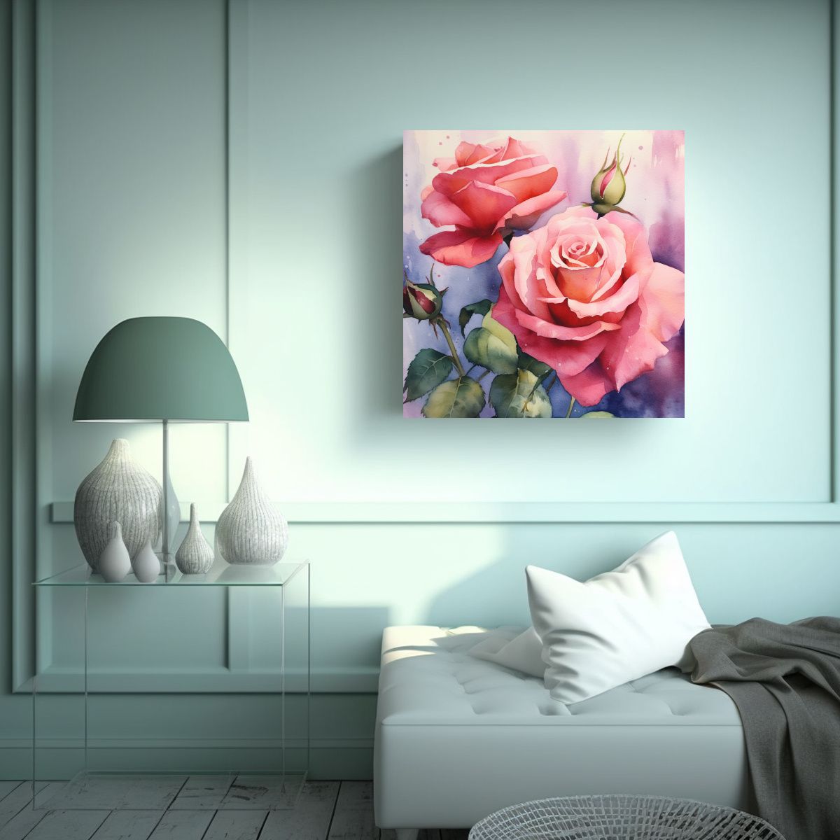 GENERICO - Vintage Lienzo De Acuarela Intensa Con Rosas 60x60 Cm