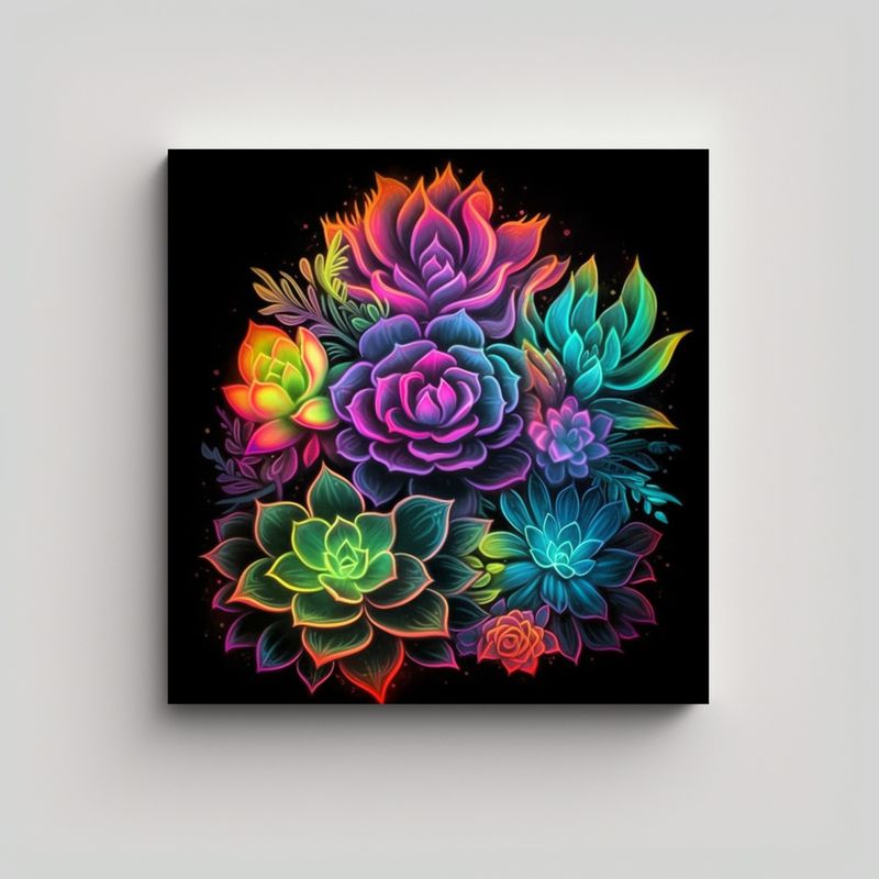 GENERICO - Suculentas Neón Vibrantes Cuadro Fotografía 70x70 Cm
