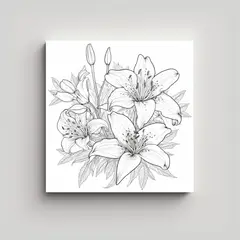 GENERICO - Lily Flores Lineart, Decoración De Pared, Arte 90x90 Cm