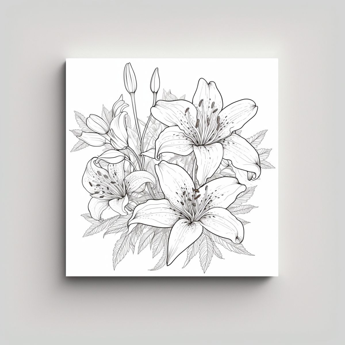 GENERICO - Lily Flores Lineart, Decoración De Pared, Arte 70x70 Cm