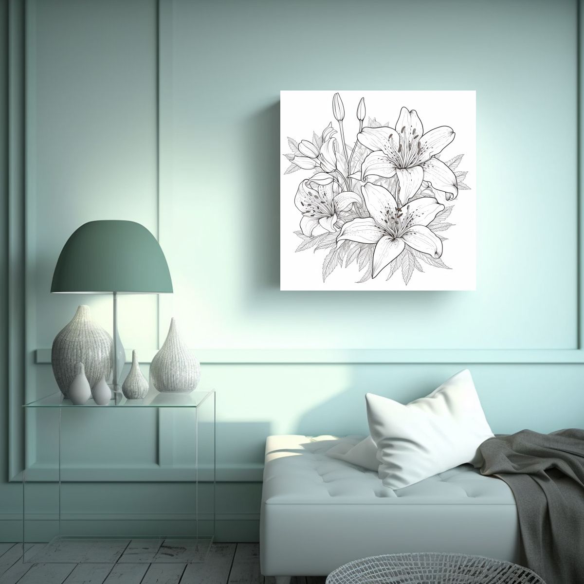 GENERICO - Lily Flores Lineart, Decoración De Pared, Arte 70x70 Cm