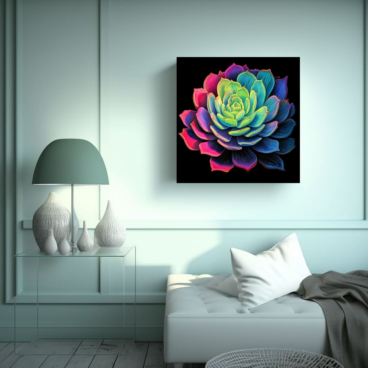 GENERICO - Pintura Neon Oficina De Planta Suculenta 60x60 Cm