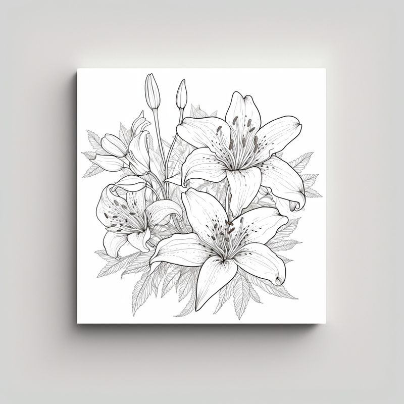 GENERICO - Lily Flores Lineart, Decoración De Pared, Arte 40x40 Cm