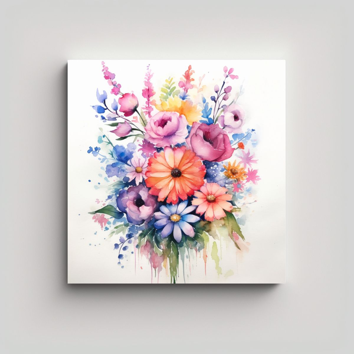 GENERICO - Cuadro De Tela Sublimada Con Ramo Flores Acuarela 50x50 Cm