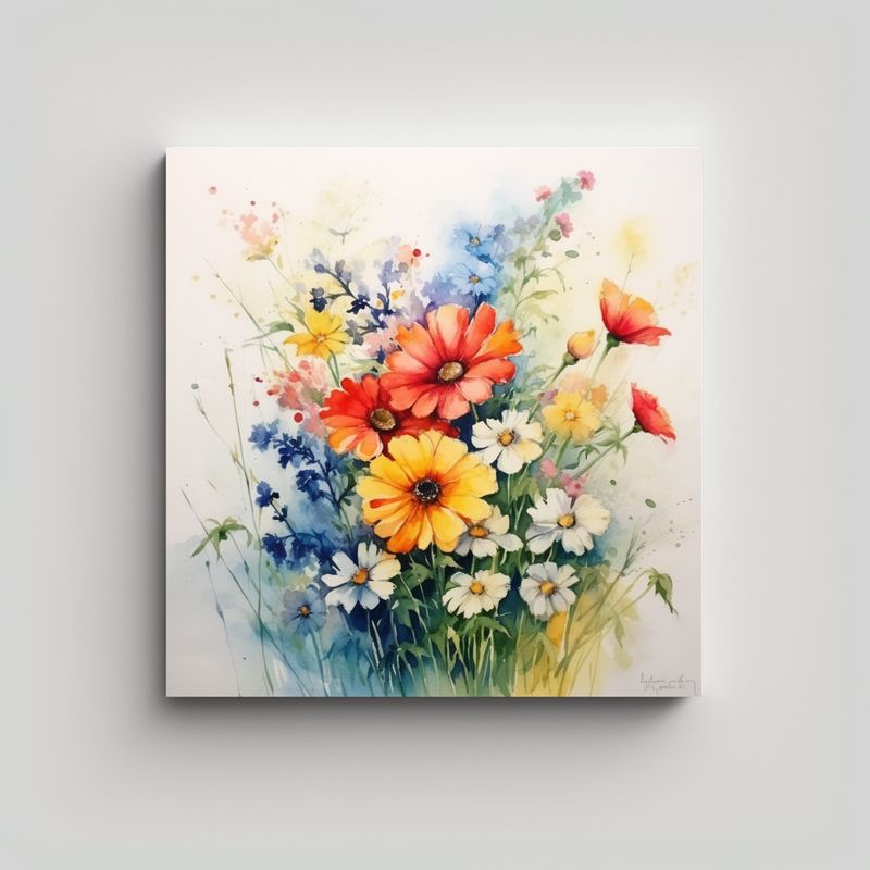 GENERICO - Pintura Acuarela Verano Flores Cuadro Diseño 80x80 Cm