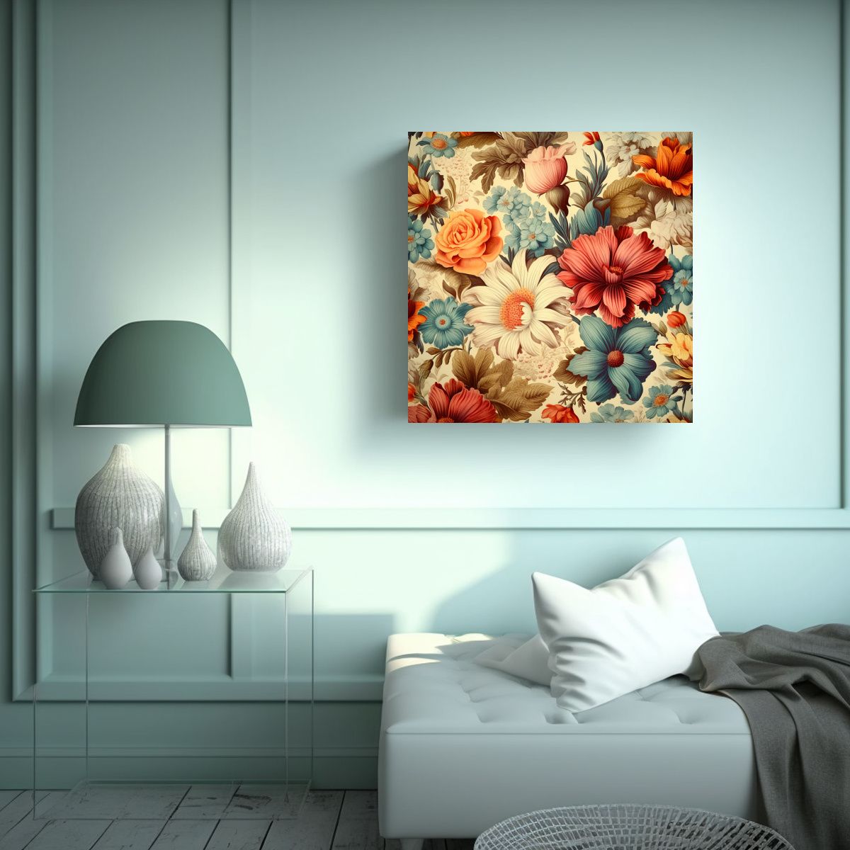 GENERICO - Patrón Arte Intenso Vintage Floral Telón Fondo 50x50 Cm