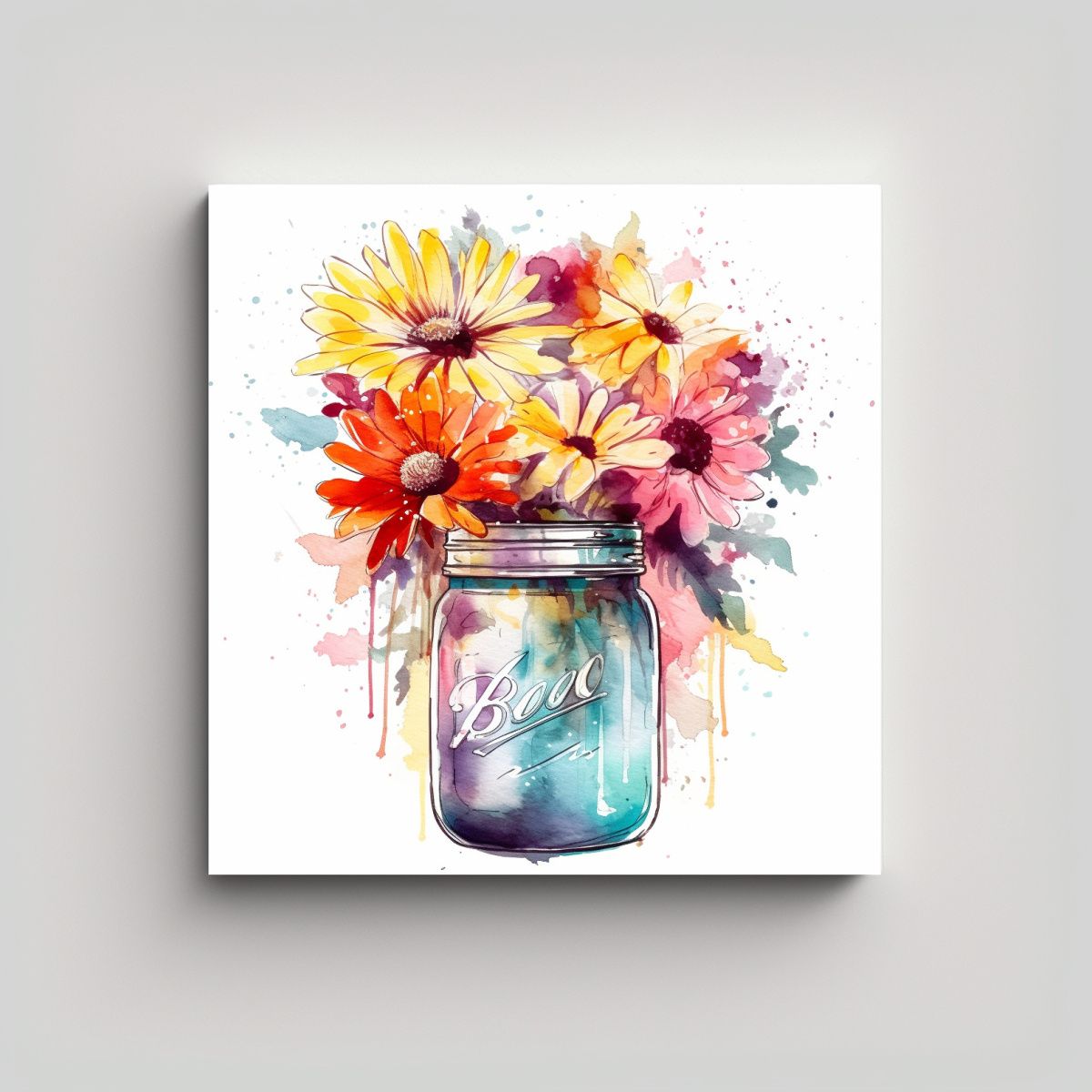 GENERICO - Pintura Acuarela Colorida Floral En Jarra 90x90 Cm