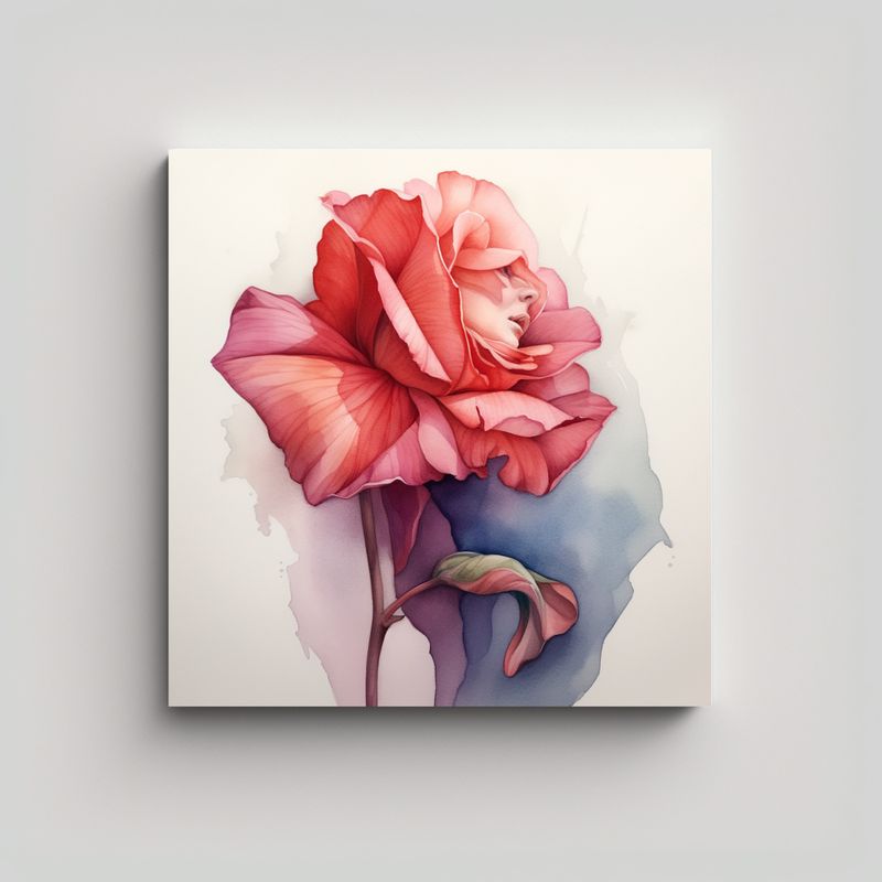 GENERICO - Rosa Acuarela Lienzo De Arte, Decoración De 60x60 Cm