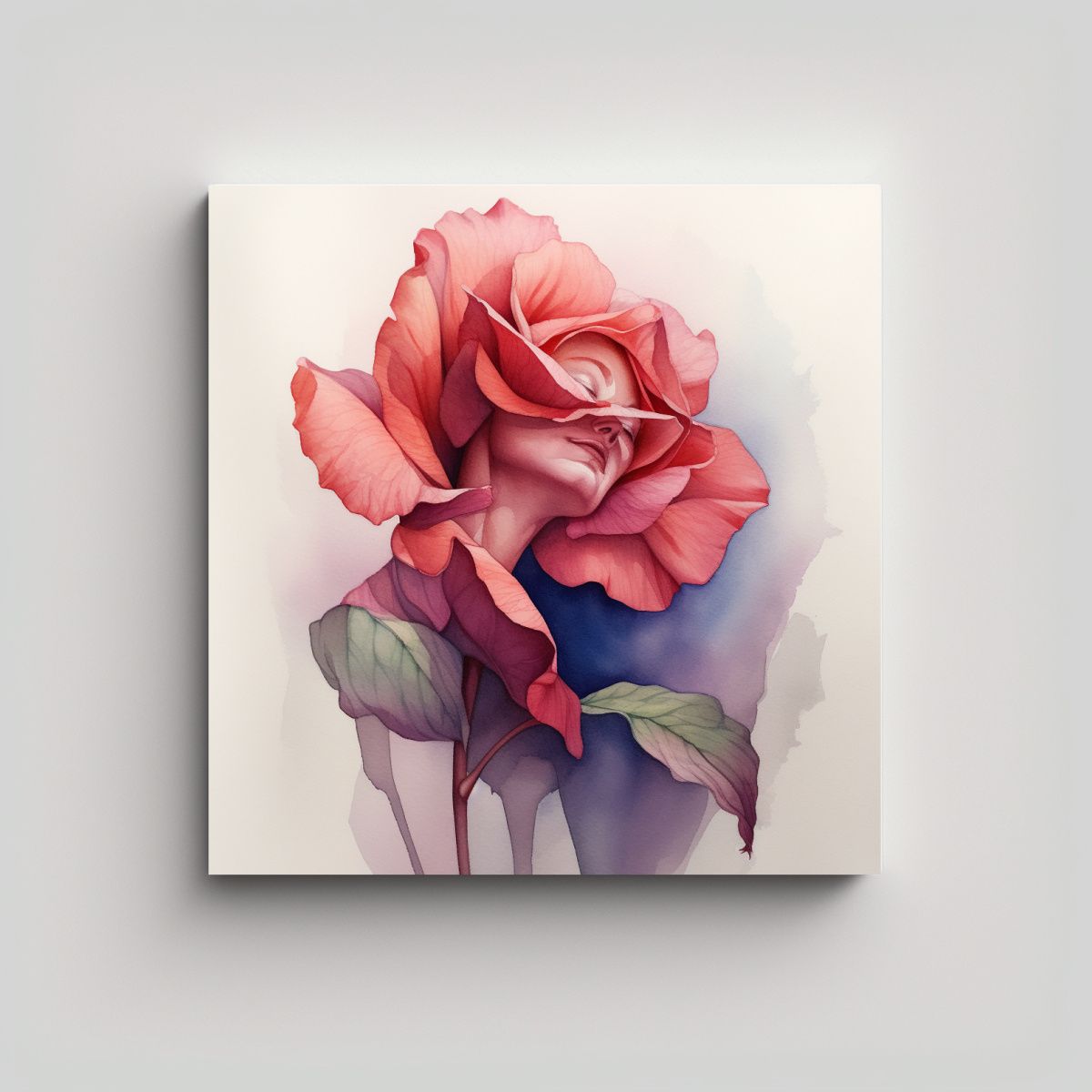 GENERICO - Refinado Arte De Pared Con Acuarela De Rosa 90x90 Cm