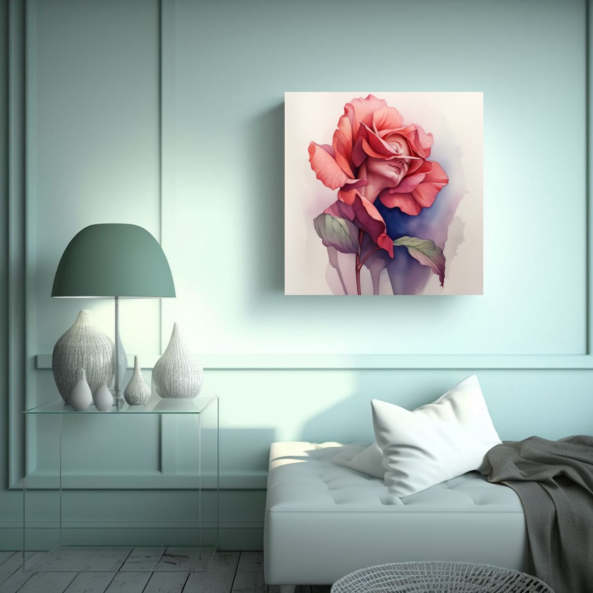 GENERICO - Refinado Arte De Pared Con Acuarela De Rosa 90x90 Cm