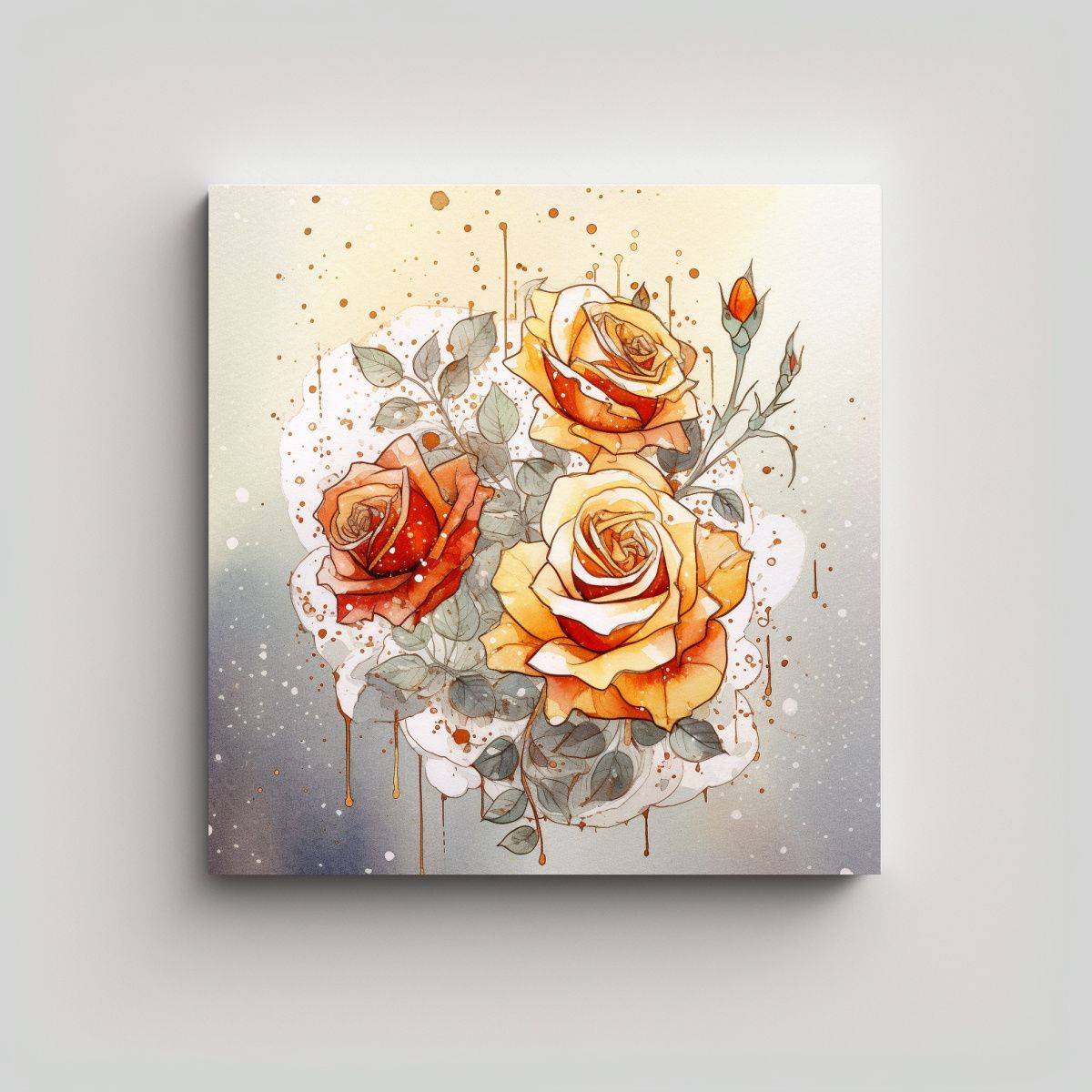 GENERICO - Cuadro Lienzo De Rosas Blancas, Amarillas Y Rojas 80x80 Cm