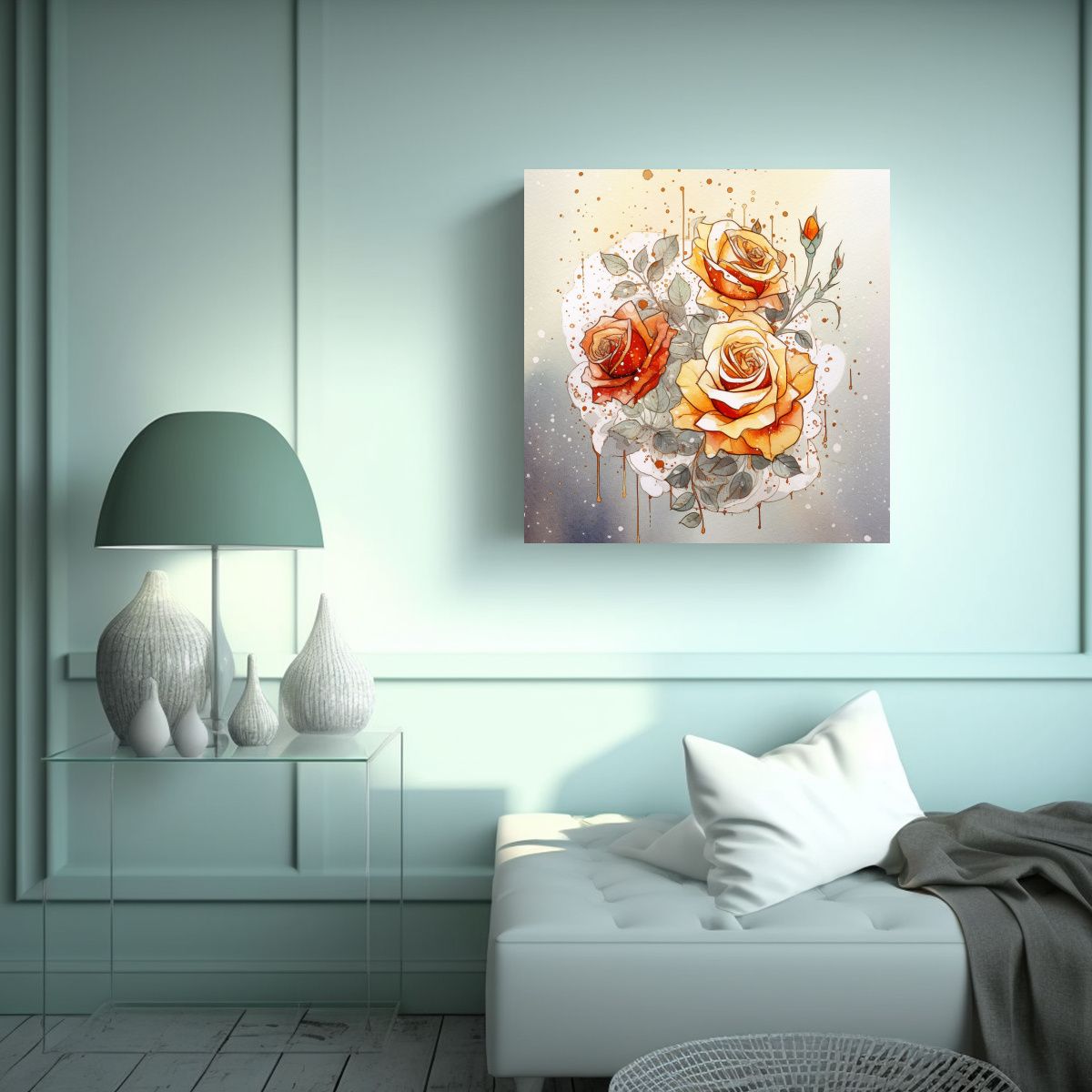 GENERICO - Cuadro Lienzo De Rosas Blancas, Amarillas Y Rojas 80x80 Cm