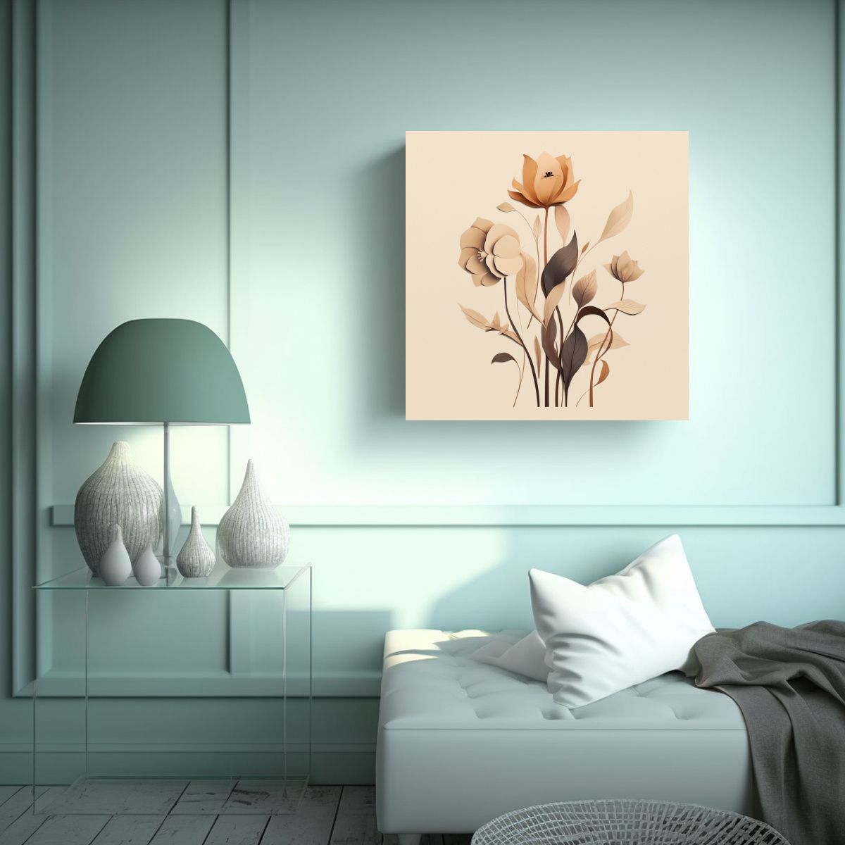 GENERICO - Ilustración Floral Lienzo Tonos Sala Arte 60x60 Cm