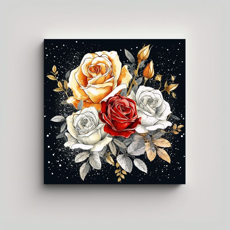GENERICO - Rosa Intenso Arte Acuarela Dibujado A Mano Blanco 60x60 Cm