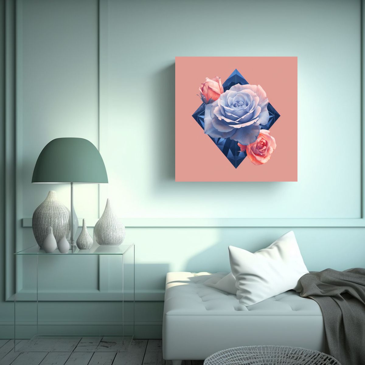 GENERICO - Rosa Diamante Saki Mockup, Pintura Decorativa 70x70 Cm