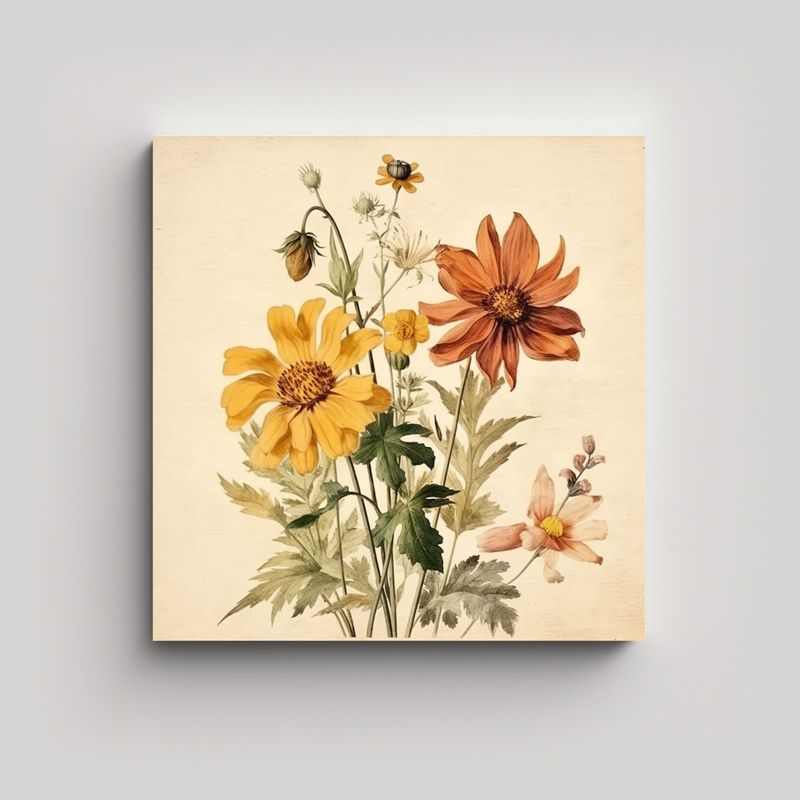 GENERICO - Arte De Pared Vintage Botánico Relieve Acuarela 80x80 Cm