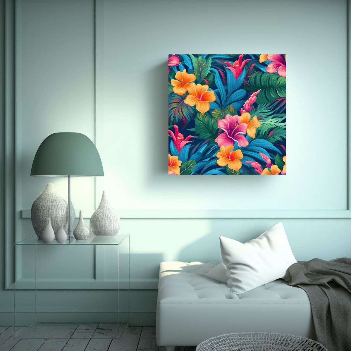 GENERICO - Ilustración Tropical Lienzo Flores Adobe 30x30 Cm